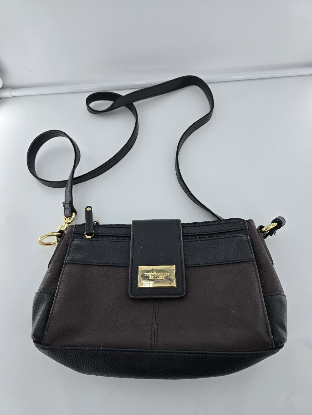 Tignanello Black and Brown Leather Two-Tone Crossbody